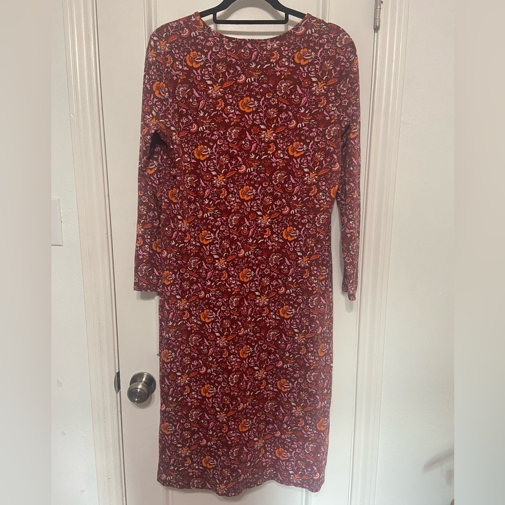 Land's End LIKE NEW 100% cotton burgundy floral midi length casual dress M - Picture 4 of 5